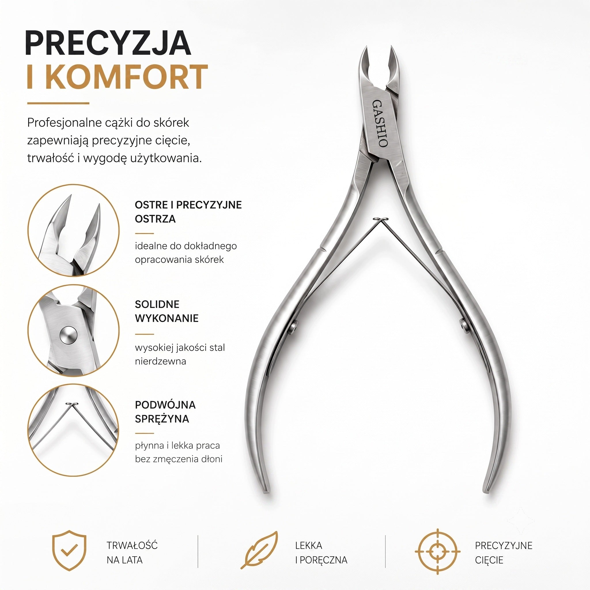 GASHIO Profesjonalne Cążki do Skórek 3mm Ostre Stal Nierdzewna Precyzyjne
