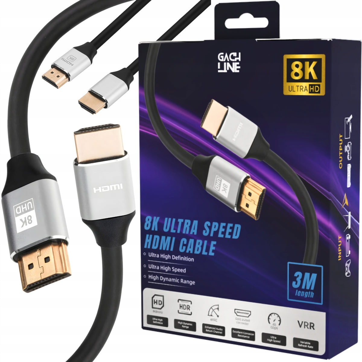 Kabel HDMI 2.1 8K 60Hz 3m Ultra High Speed 48Gbps eARC HDR 4K120Hz Premium