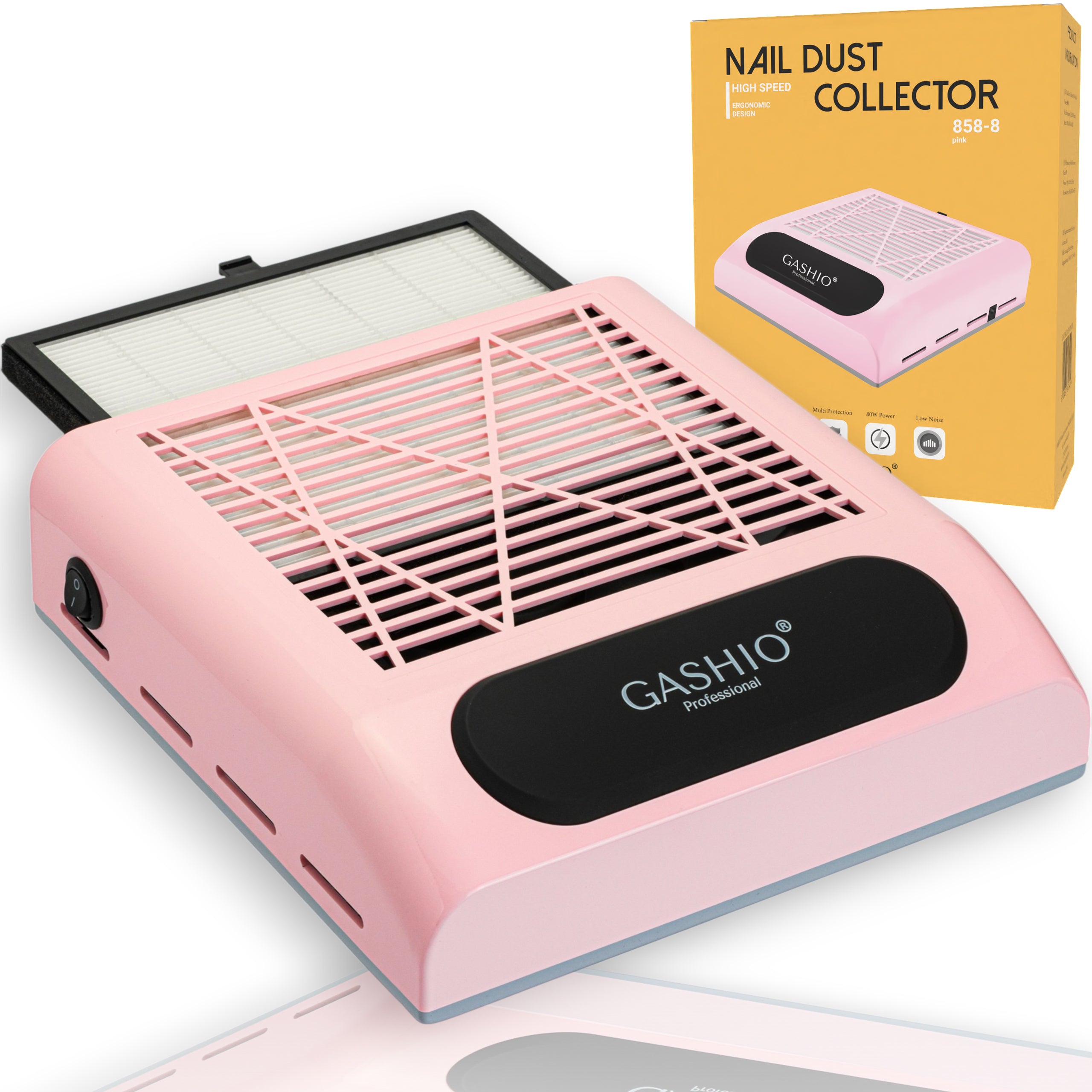 POCHŁANIACZ PYŁU DO PAZNOKCI MANICURE BEZWORKOWY Z FILTREM HEPA 80W RÓŻOWY