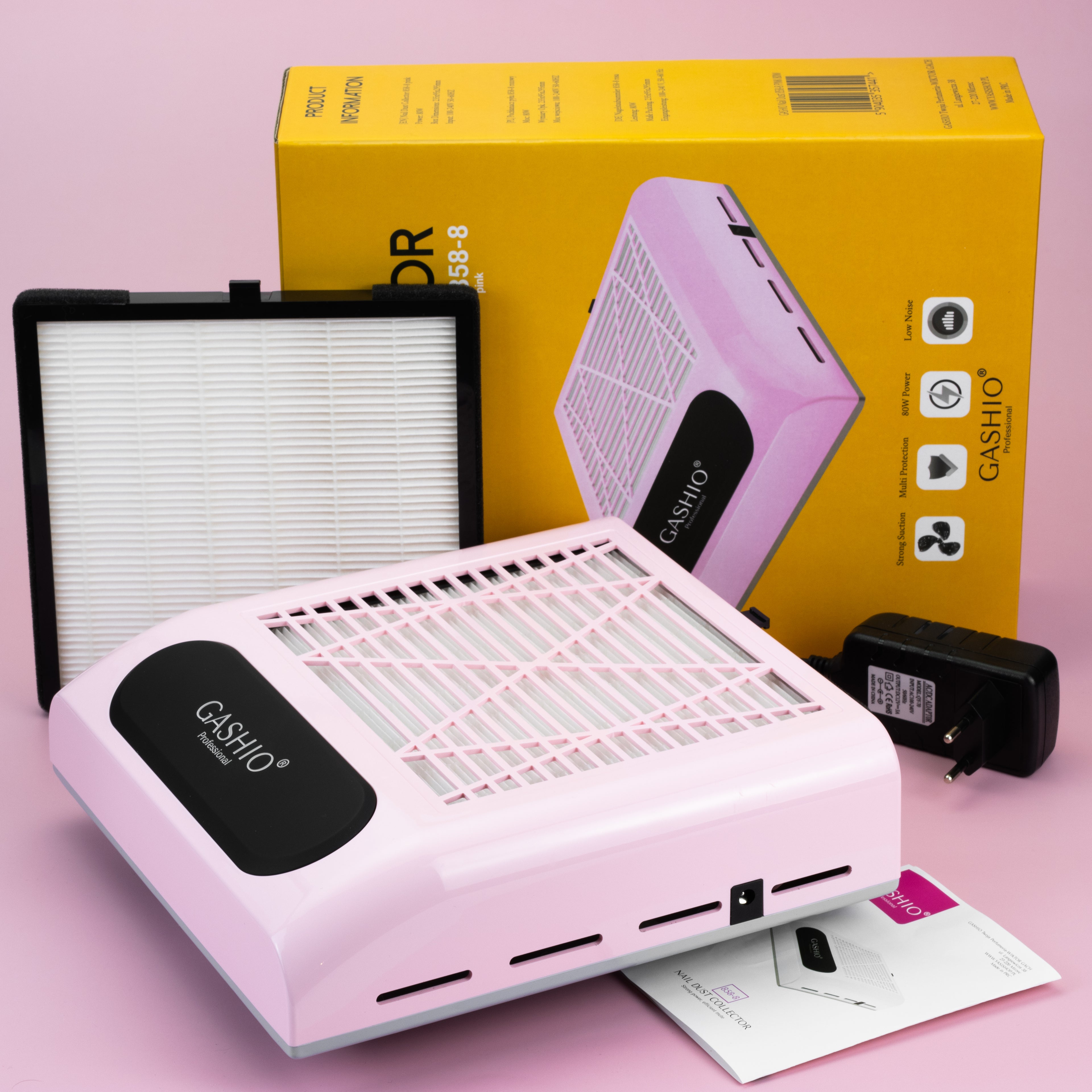 POCHŁANIACZ PYŁU DO PAZNOKCI MANICURE BEZWORKOWY Z FILTREM HEPA 80W RÓŻOWY