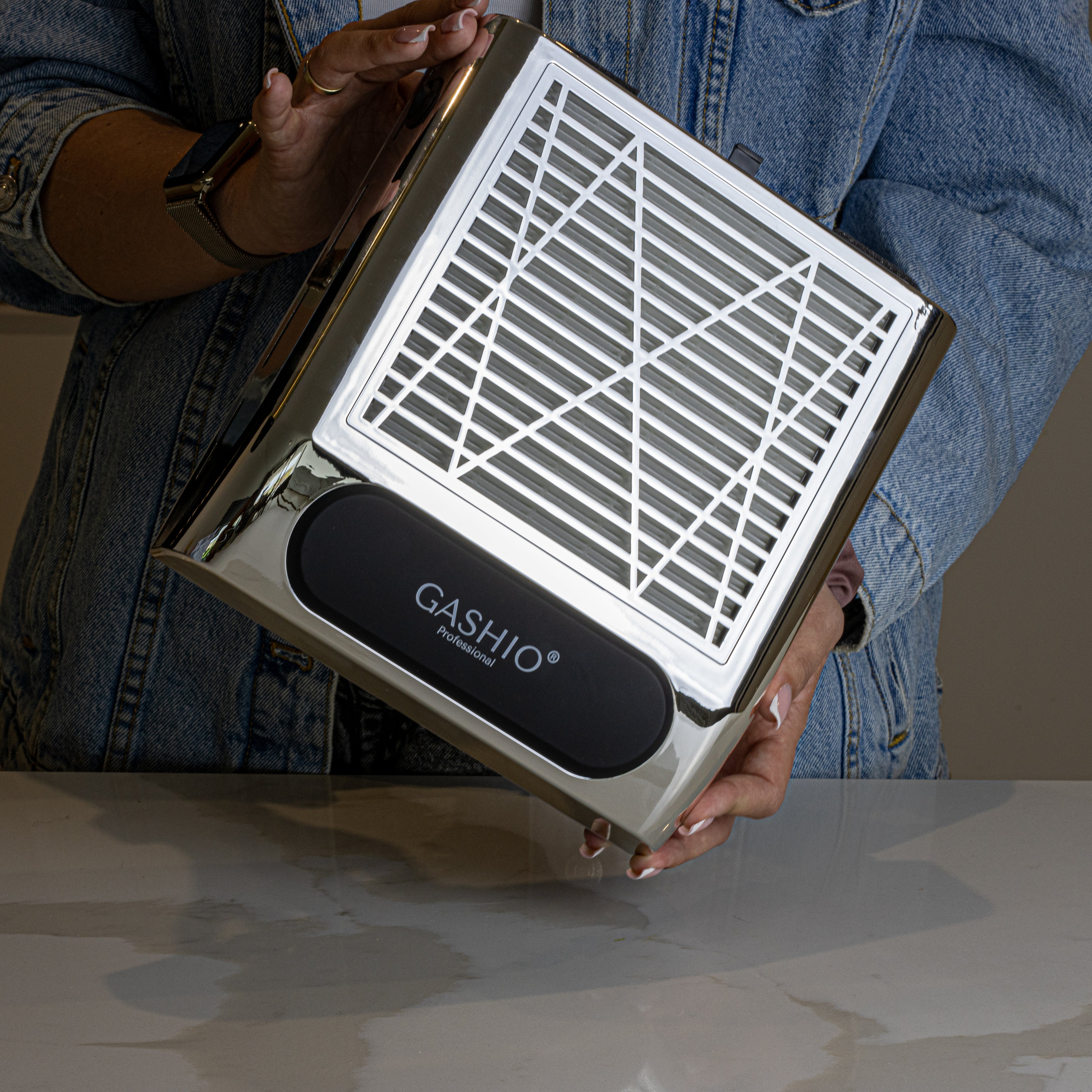 POCHŁANIACZ PYŁU DO PAZNOKCI MANICURE BEZWORKOWY Z FILTREM HEPA 80W SREBRNY