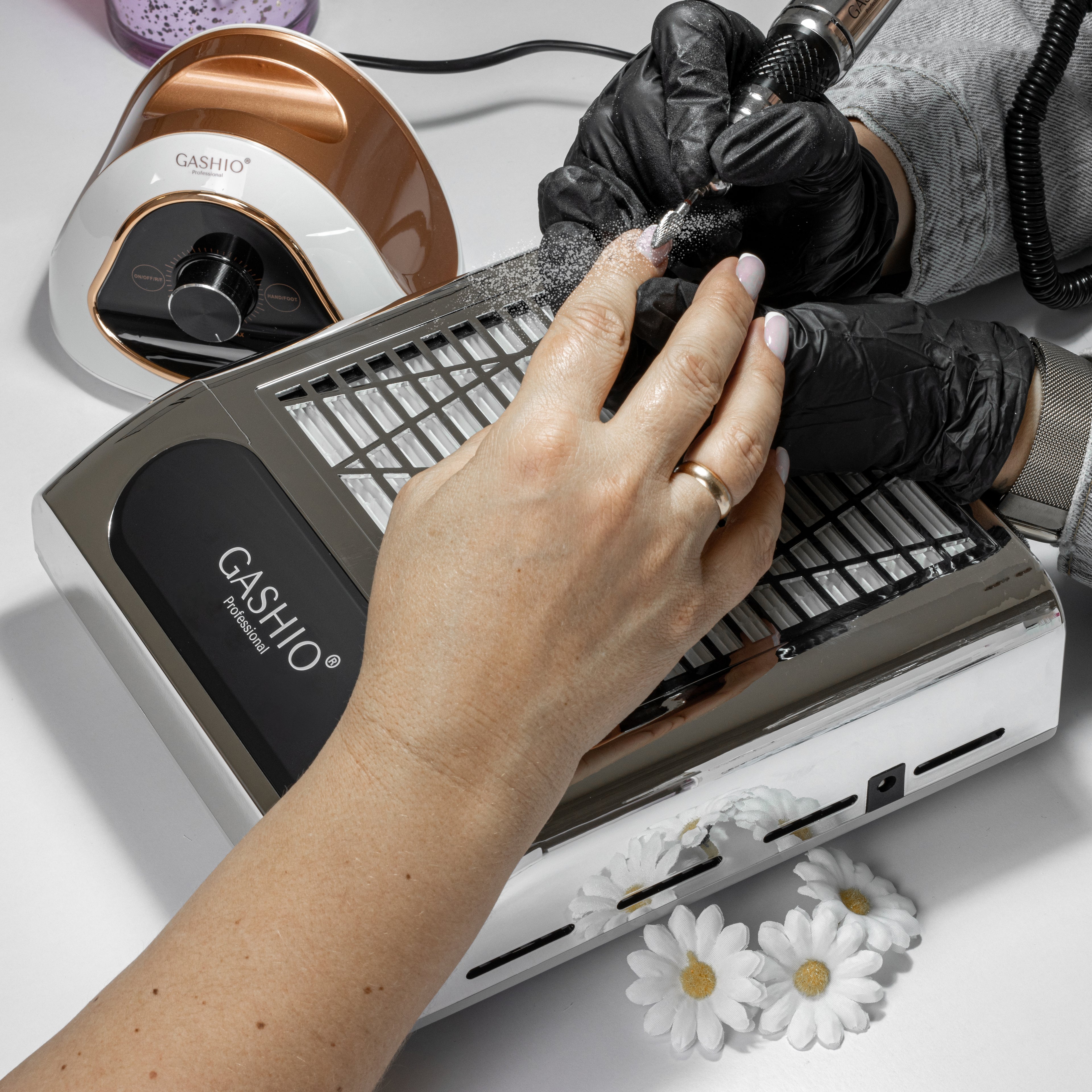 POCHŁANIACZ PYŁU DO PAZNOKCI MANICURE BEZWORKOWY Z FILTREM HEPA 80W SREBRNY