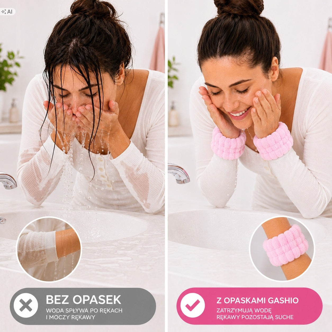 GASHIO OPASKA KOSMETYCZNA DO MYCIA TWARZY +2 FROTKI NA NADGARSTKI DEMAKIJAŻ