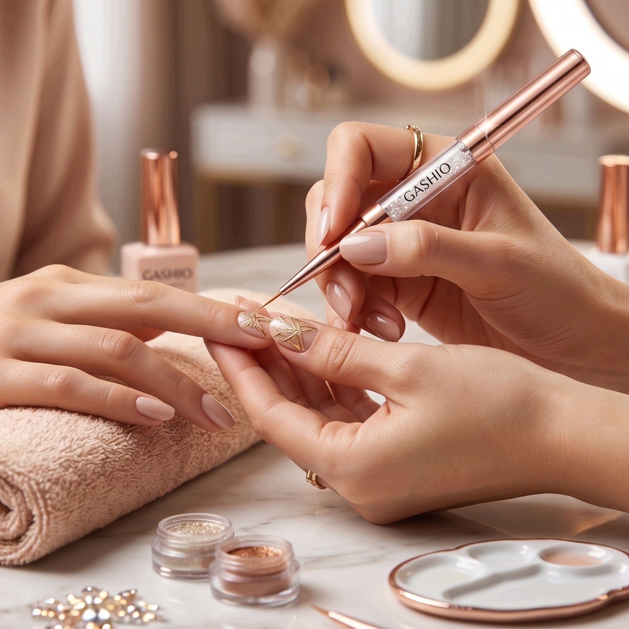 Dwustronny Pędzelek do Zdobień Paznokci Nail Art Liner 9mm 7mm Rose Gold