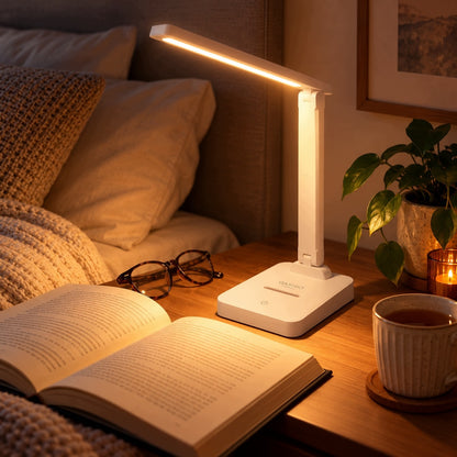Lampka biurkowa LED GASHIO 3 barwy światła USB-C dotykowa uchwyt na telefon