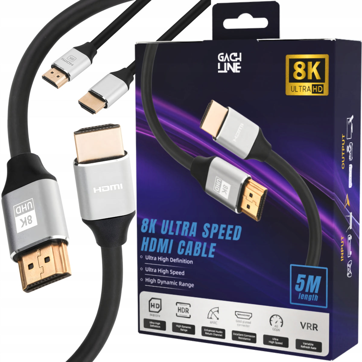 Kabel HDMI 2.1 8K 60Hz 5m Ultra High Speed 48Gbps eARC HDR 4K120Hz Premium