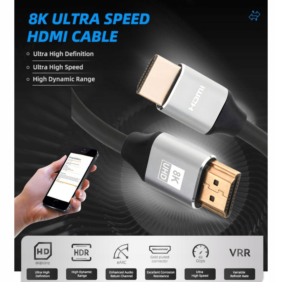 Kabel HDMI 2.1 8K 60Hz 5m Ultra High Speed 48Gbps eARC HDR 4K120Hz Premium