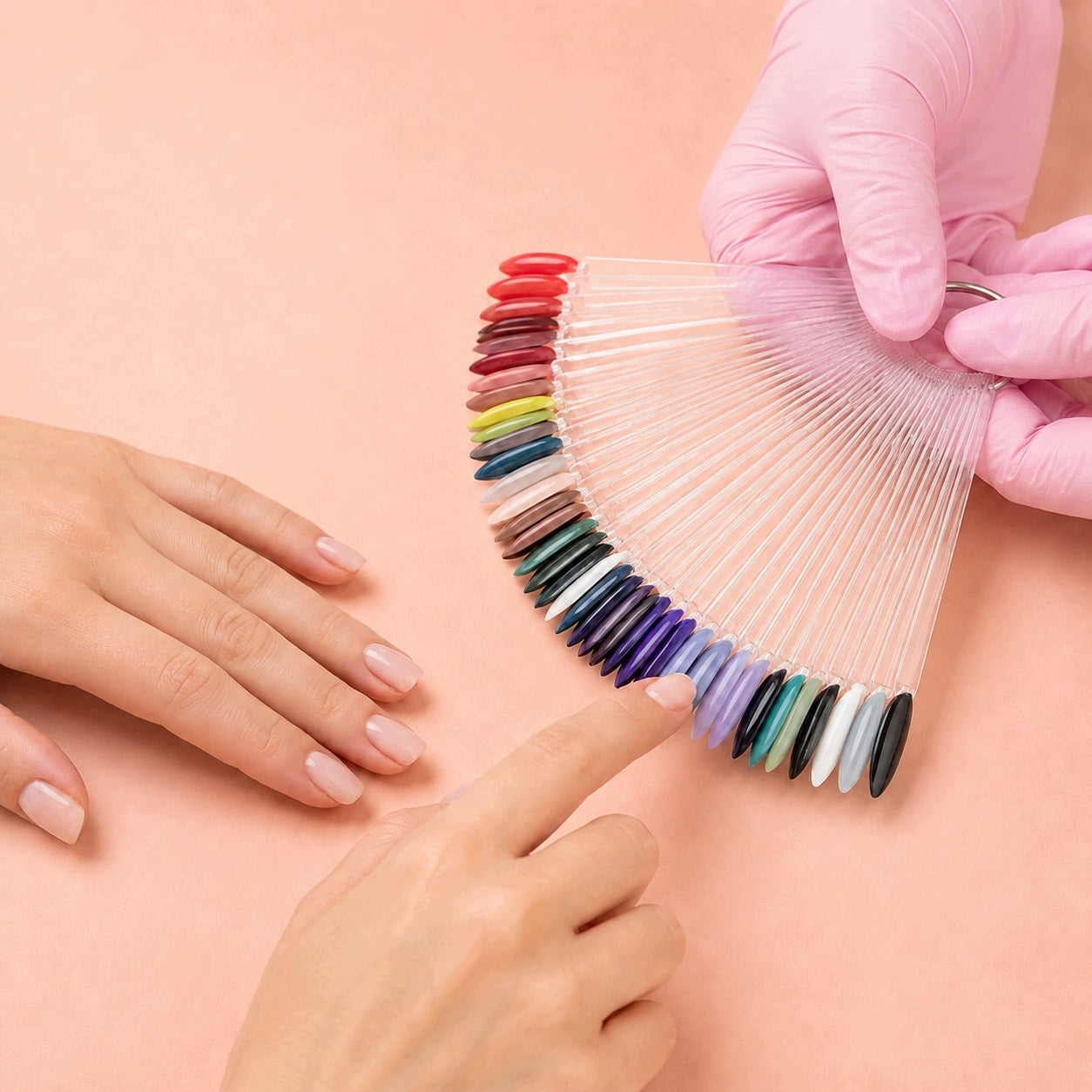 BEZBARWNY WZORNIK WACHLARZ DO MANICURE HYBRYD PRÓBNIK KÓŁKO 50 SZT MIGDAŁ