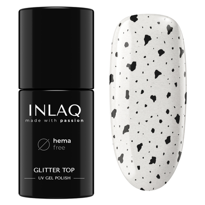 INLAQ TOP COAT HYBRYDOWY DO PAZNOKCI Z CZARNYMI DROBINKAMI NO WIPE 6 ML