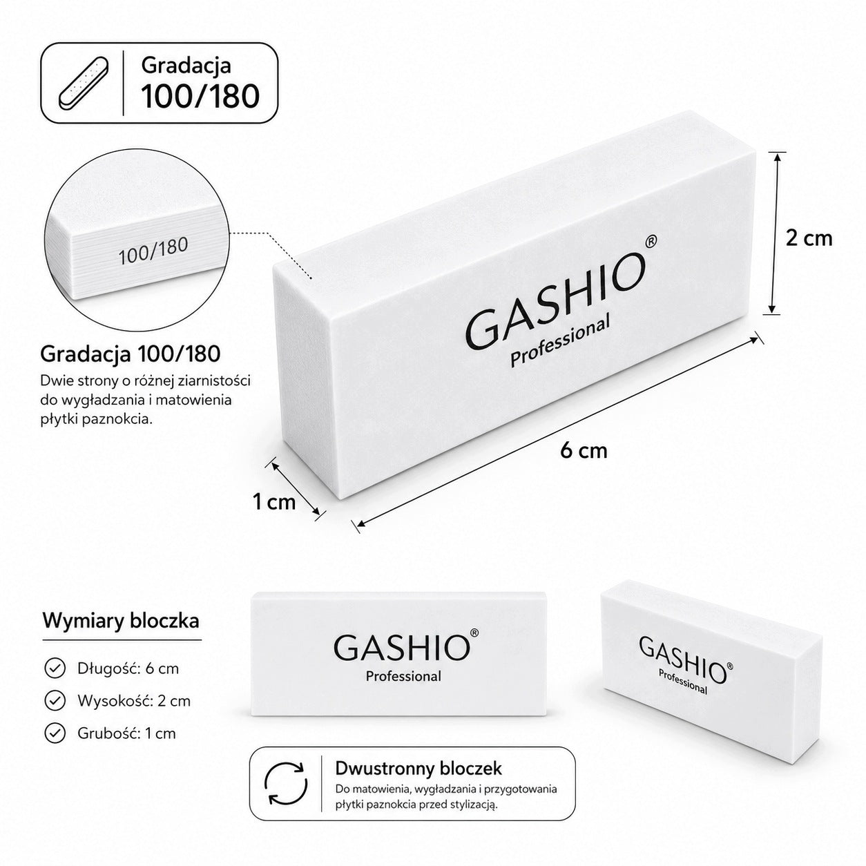 GASHIO 50x MINI BLOK BLOCZEK POLERSKI DO PAZNOKCI 100/180 POLERKA MANICURE