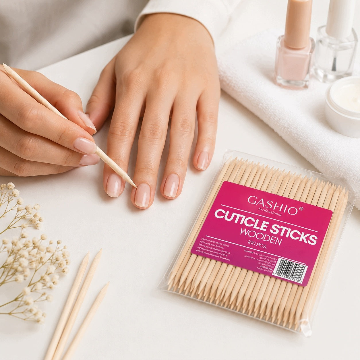 PATYCZKI DREWNIANE DO SKÓREK 100 SZT 11 CM MANICURE PEDICURE 2W1 PRO TRWAŁE