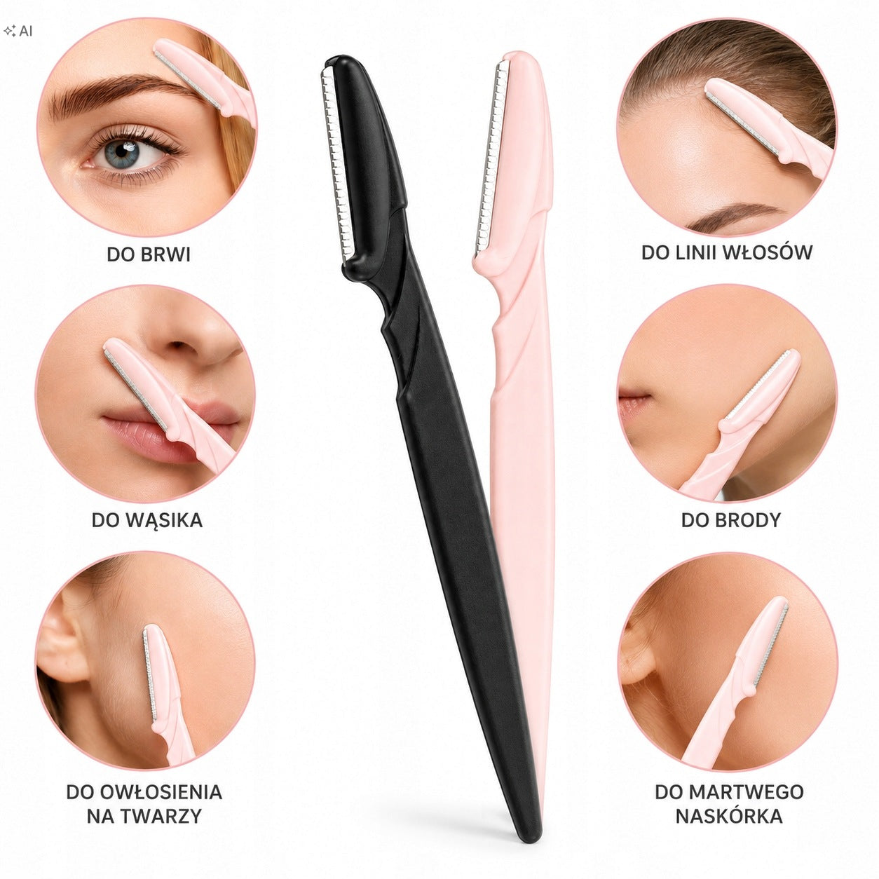 GASHIO Trymer do Twarzy Brwi Nożyki Brzytwa Dermaplaning Depilacja 12 szt.