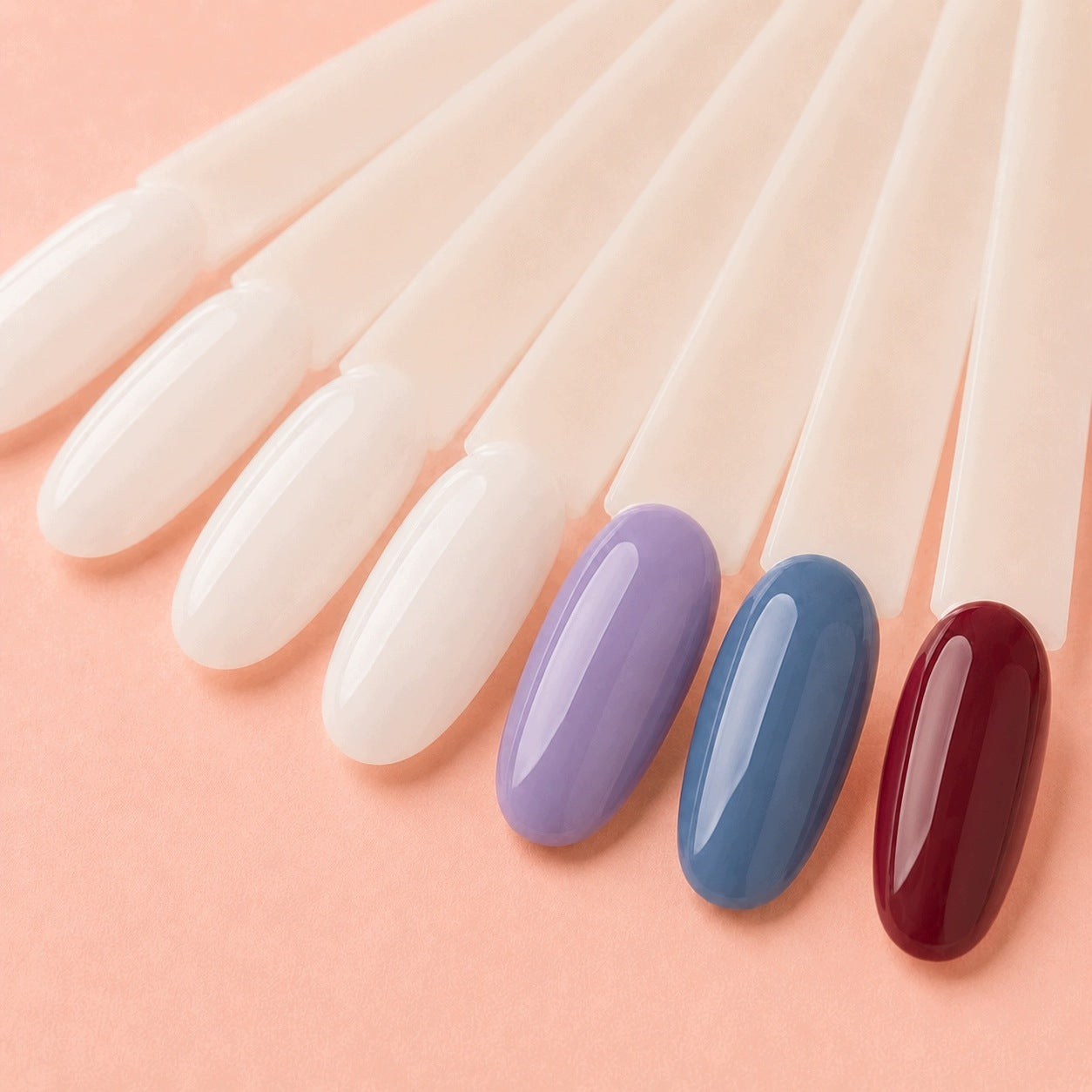MLECZNY WZORNIK WACHLARZ DO MANICURE HYBRYD PRÓBNIK NA KÓŁKU 50 SZT MIGDAŁ