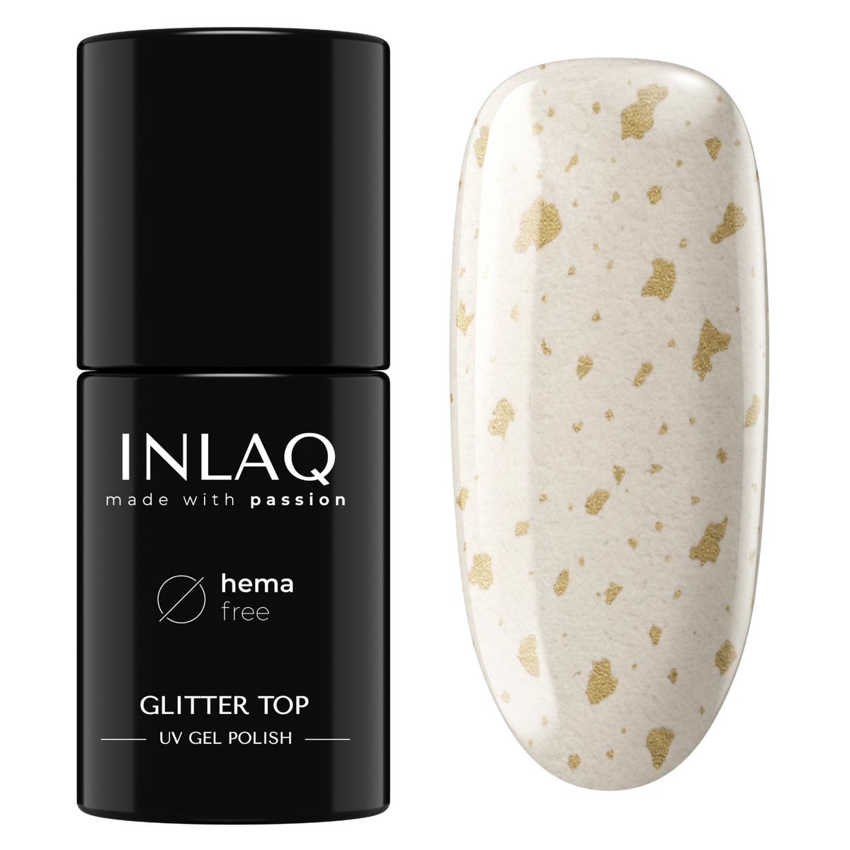 INLAQ TOP COAT HYBRYDOWY DO PAZNOKCI ZE ZŁOTYMI DROBINKAMI NO WIPE 6 ML