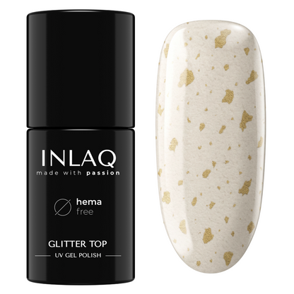 INLAQ TOP COAT HYBRYDOWY DO PAZNOKCI ZE ZŁOTYMI DROBINKAMI NO WIPE 6 ML