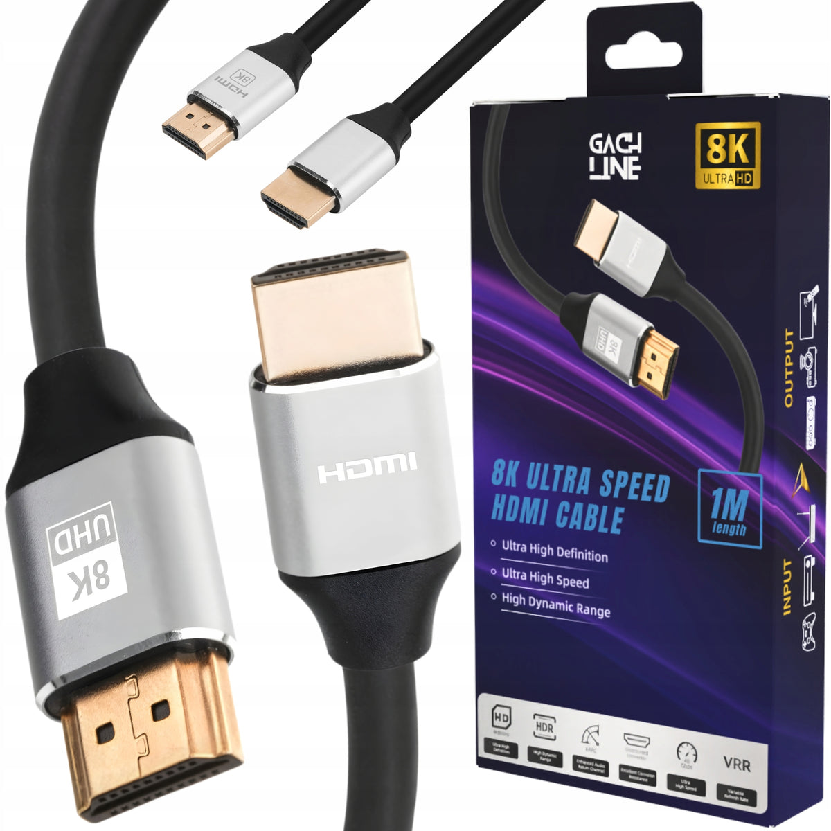 Kabel HDMI 2.1 8K 60Hz 1m Ultra High Speed 48Gbps eARC HDR 4K120Hz Premium