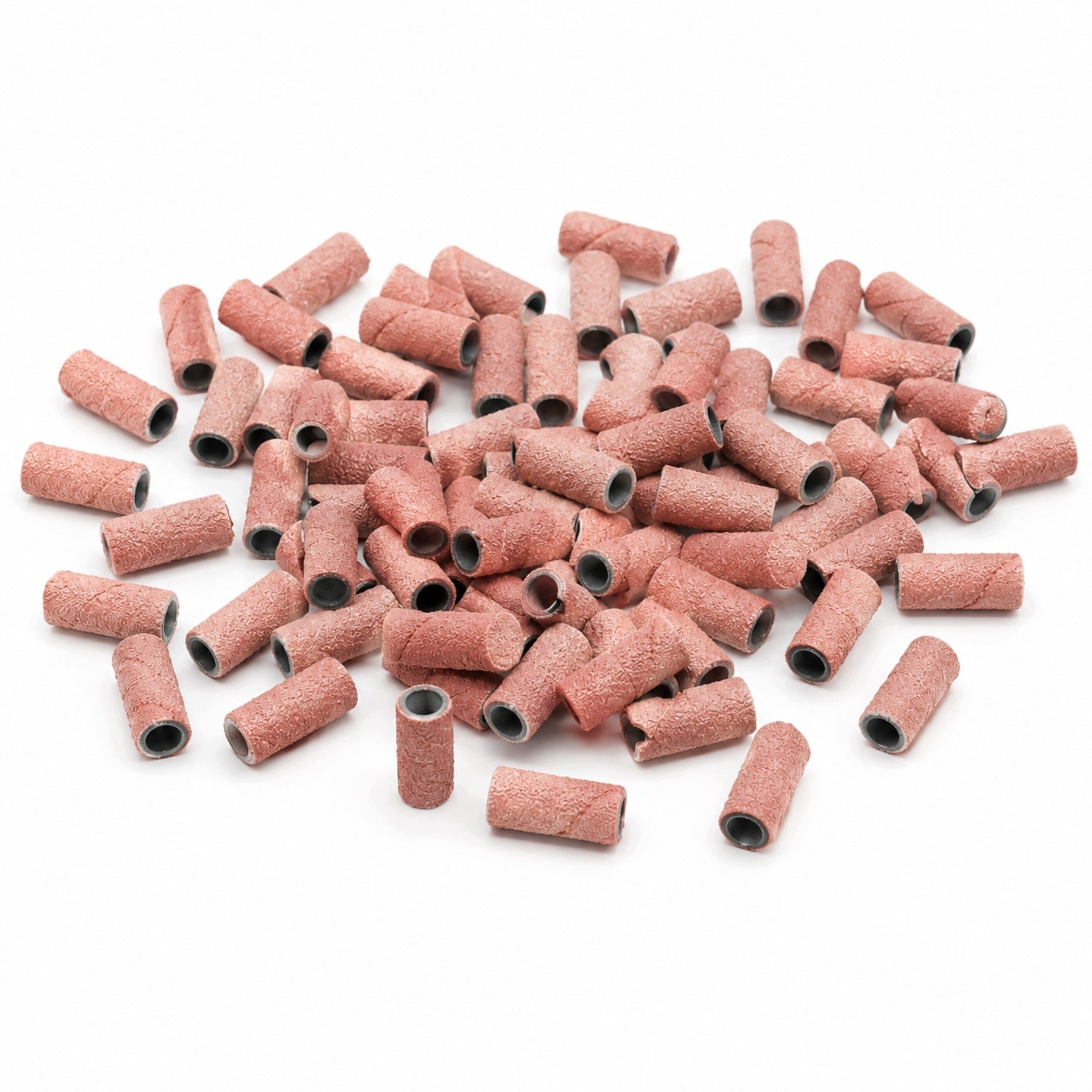 100x Kapturki Nakładki Ścierne Mini Cylinder Mandrel Pudrowy Róż - 